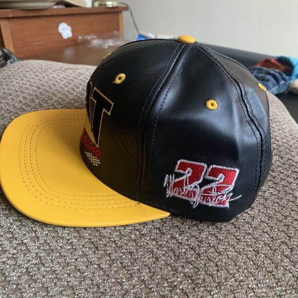 Cat Racing Leather Hat Adjustable Strap Vintage Made In USA #22 Ward Burton - Picture 7 of 9